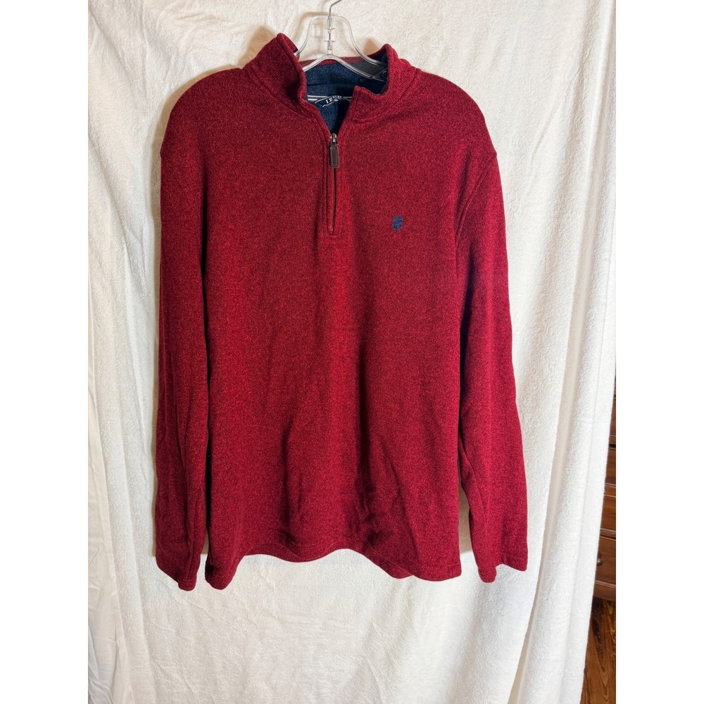 IZOD Mens XL Red Marl Quarter Zip Fleece Pullover Sweater Mock Neck Logo